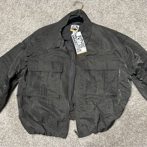 Gray/Green Bomber Jacket with Elastic Waist and Relaxed Fit